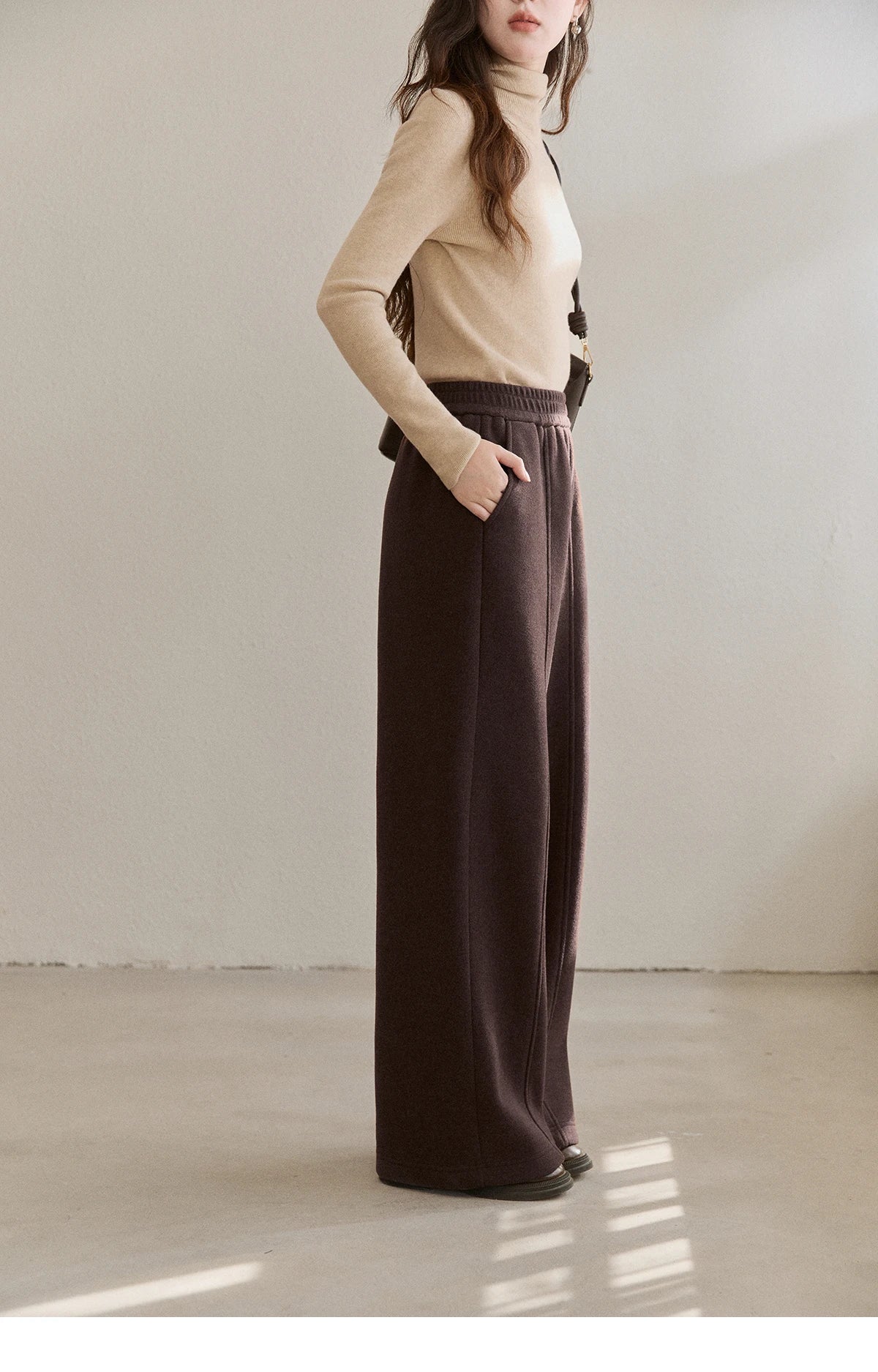 MISHOW High Waist Wide Leg Pants for Women 2025 Winter Casual Loose Thick Fleece Warm Knit Pants Straight Trousers MXE92K1127