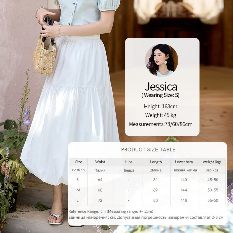 MISHOW Sea Salt White Double Layered Waist Skirt 2025 Summer Flower Bud Skirt Shell Button Versatile A-line Skirts MXE32B0715