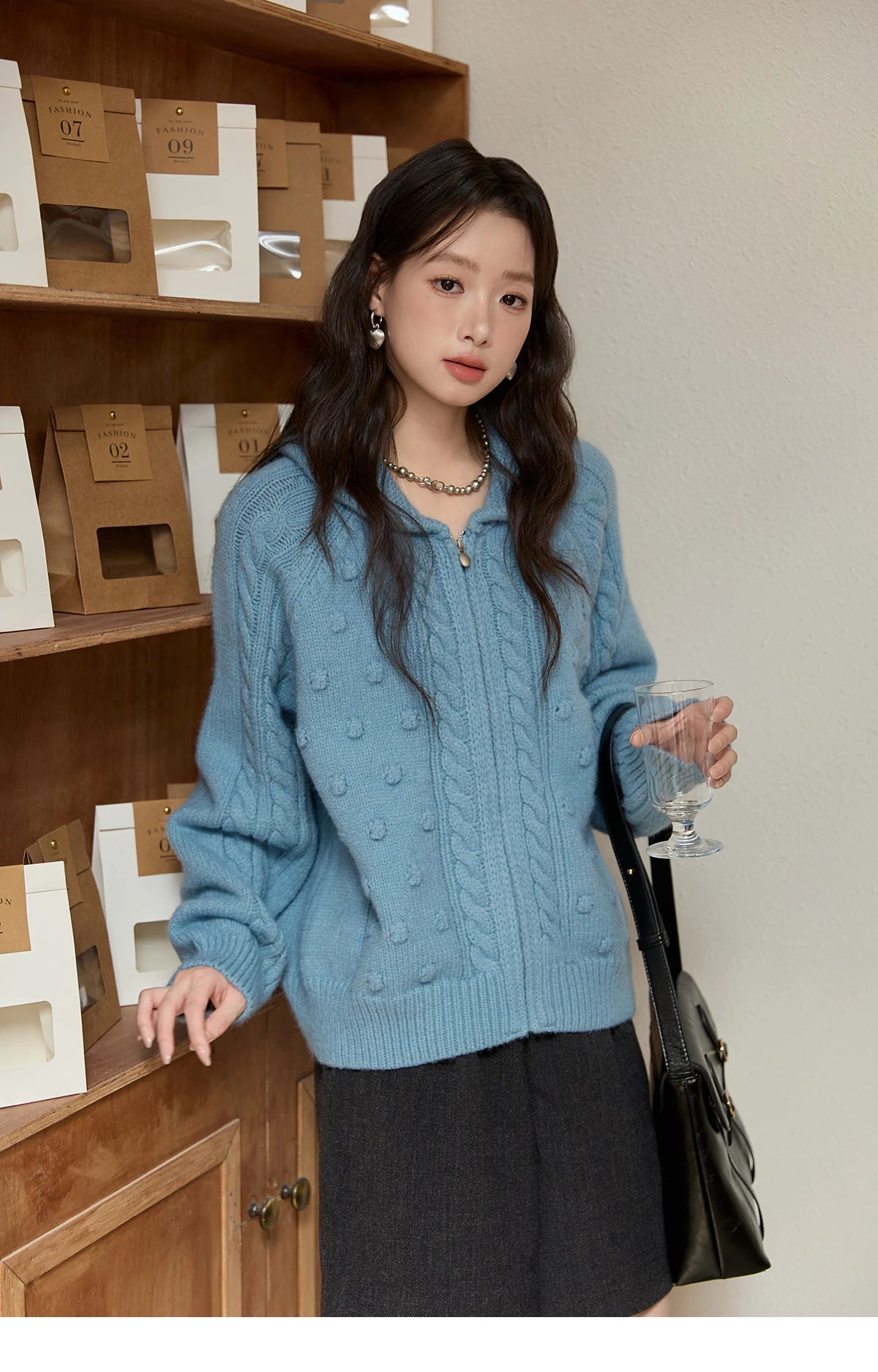 MISHOW Zipper Knit Cardigan Women 2025 Winter Yellow Turn-down Collar Loose Thick Sweater Luxury Comfort Casual Top MXE49Z2619