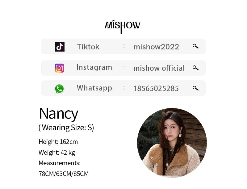 MISHOW Women's Double Sided Wearing Jacket 2025 Winter Lamb Wool Lapel Coat Warm Windproof Commuter Coat with Pockets MXE91W1015