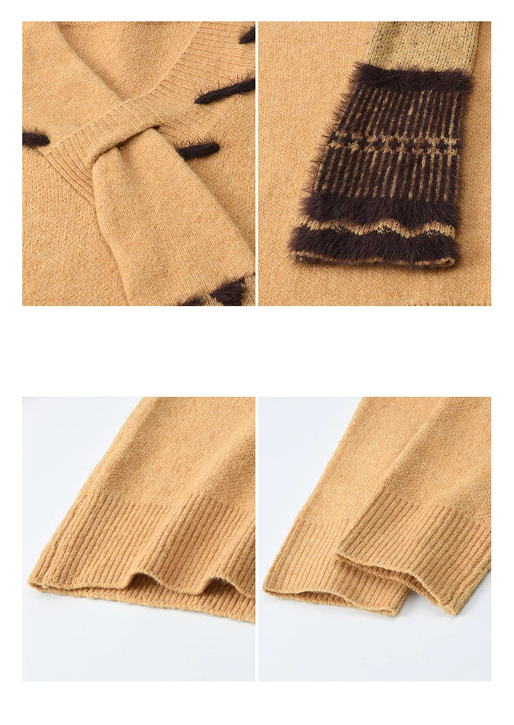 MISHOW Women V-neck Knit Top 2025 French-style Elegant Workwear Long-sleeved Yellow Pullover Women's Winter Clothing MXE87Z2771