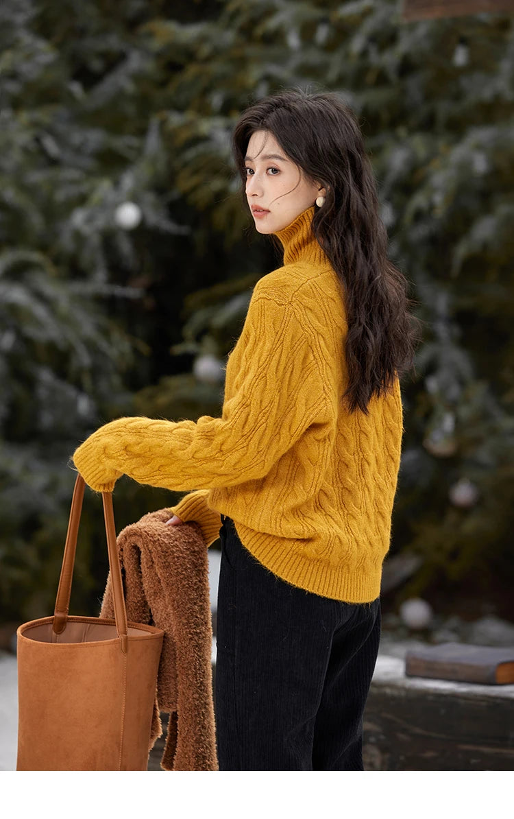 MISHOW Turtleneck Texture Solid Sweater Soft Warm Coat Winter Women Clothes Versatile Temperament Tops Office Lady MXD57Z1090