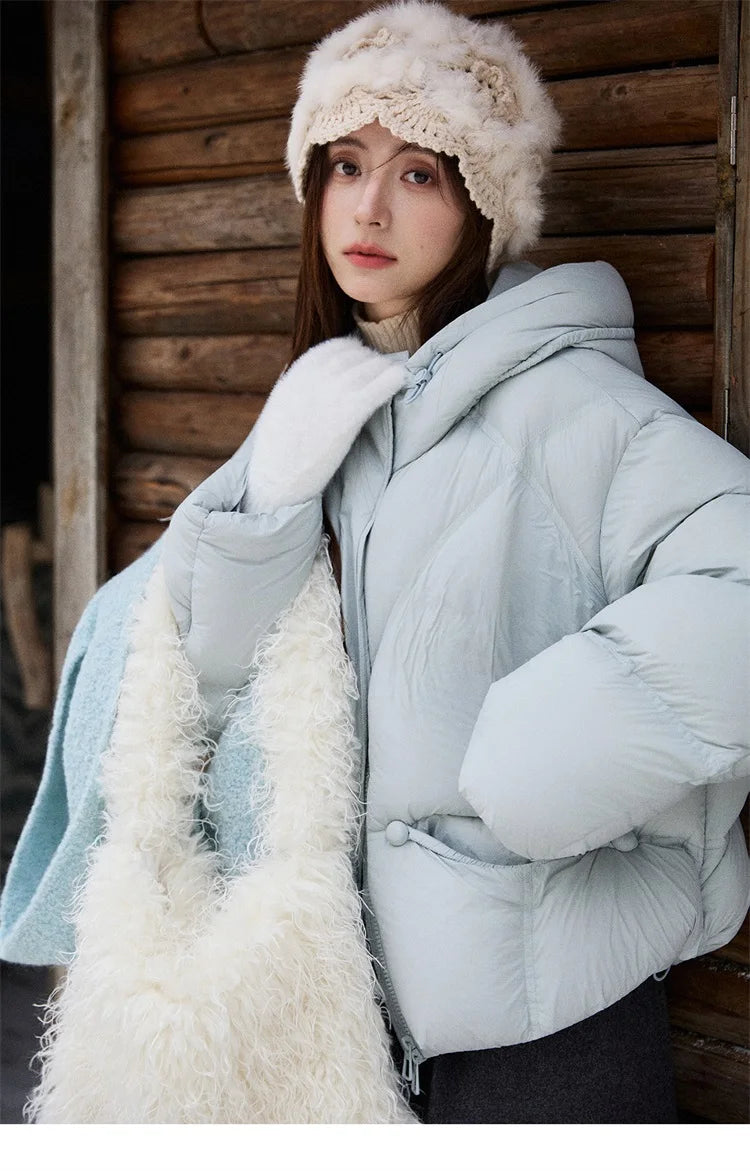 MISHOW Blue Down Coat Women 2025 Winter Fashion Elegant 90% White Duck Down Short Lightweight Puffer Jacket Warm MXE51Y0081