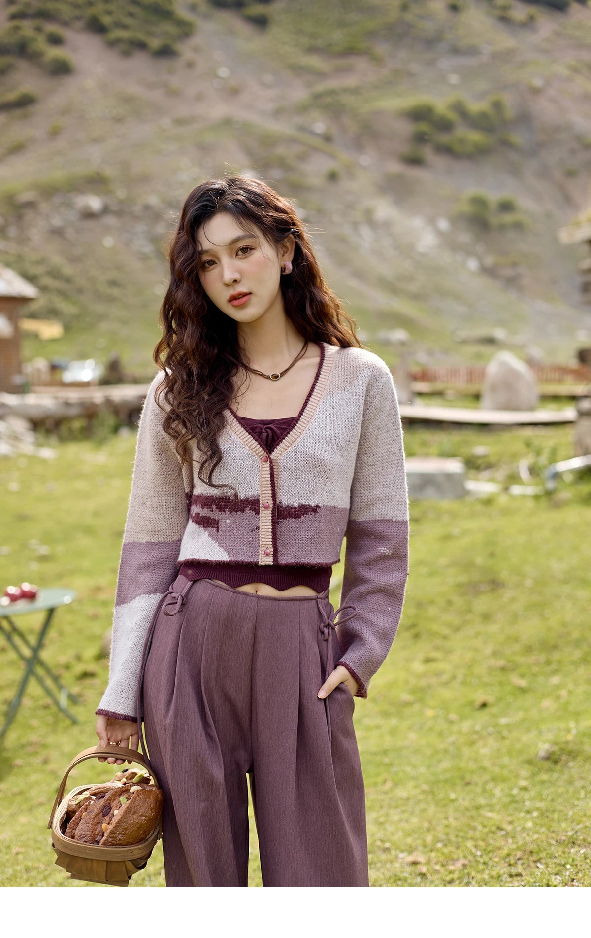 MISHOW Core Spun Purple Suspender Bow Tied Beading Top Solid Sleeveless Wavy Hem Tanks Adjustable Shoulder Strap Tops MXD42D0041