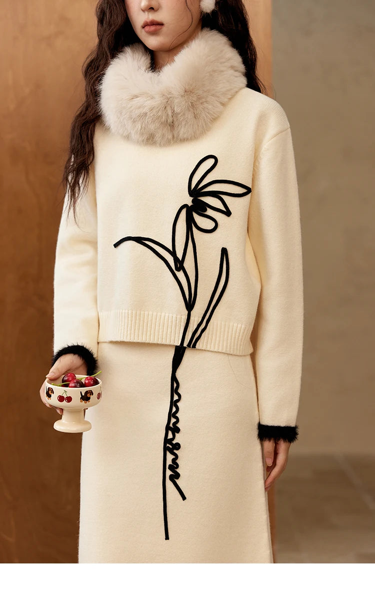 MISHOW French Skirt Sets Embroidery Spliced Contrast Color Two Piece Sets Women High Waist Midi Skirt Knitted Tops MXD57T0463