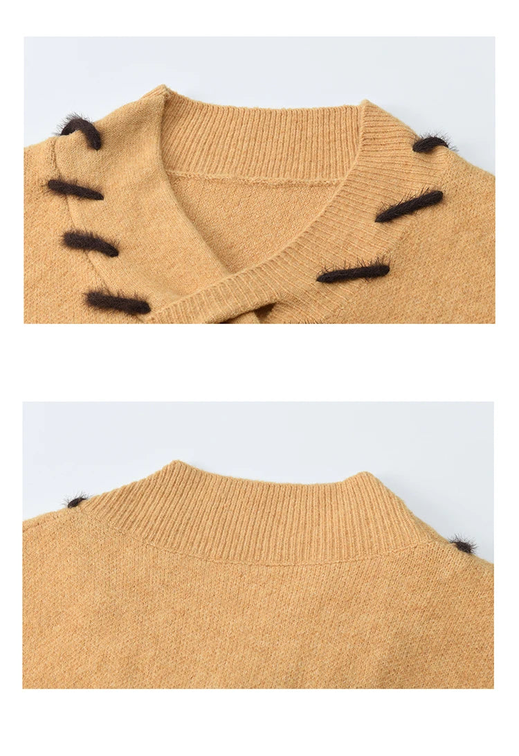 MISHOW Women V-neck Knit Top 2025 French-style Elegant Workwear Long-sleeved Yellow Pullover Women's Winter Clothing MXE87Z2771