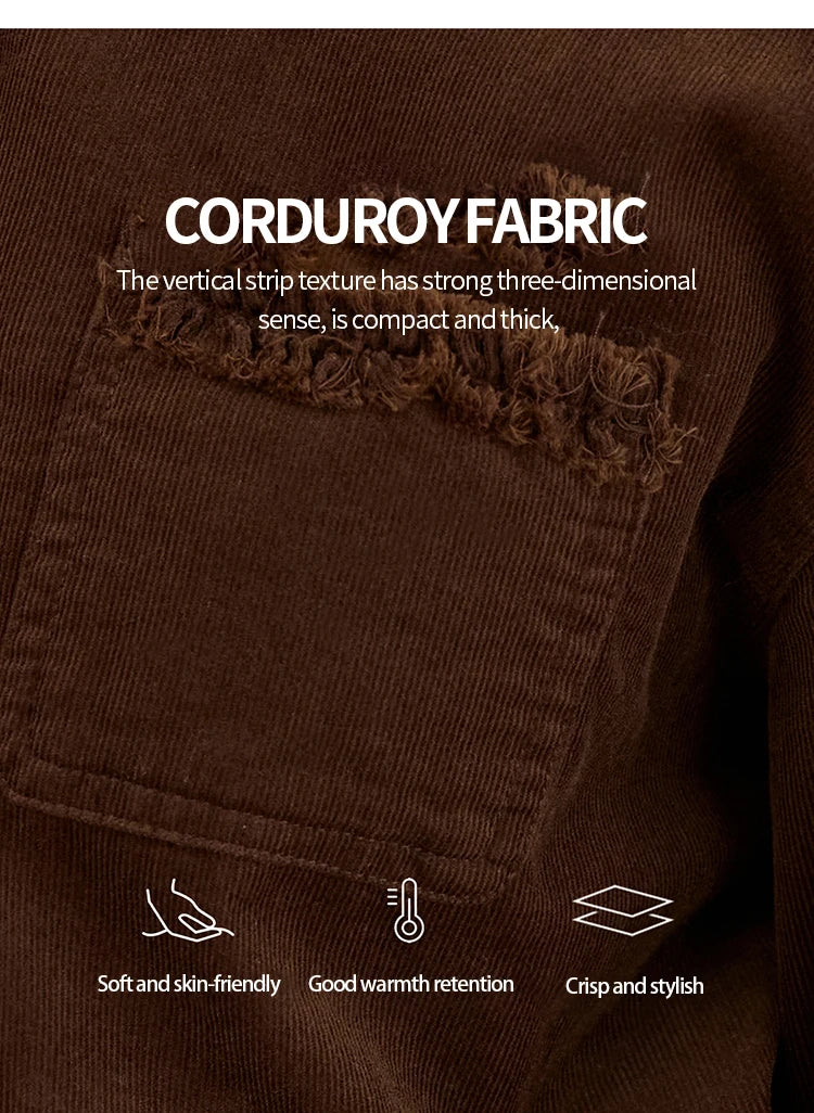 MISHOW Brown Corduroy Shirt Women 2025 Retro Long Sleeves Raw Edge Pocket Loose Casual Shirt Autumn Women's Tops MXE47C2419