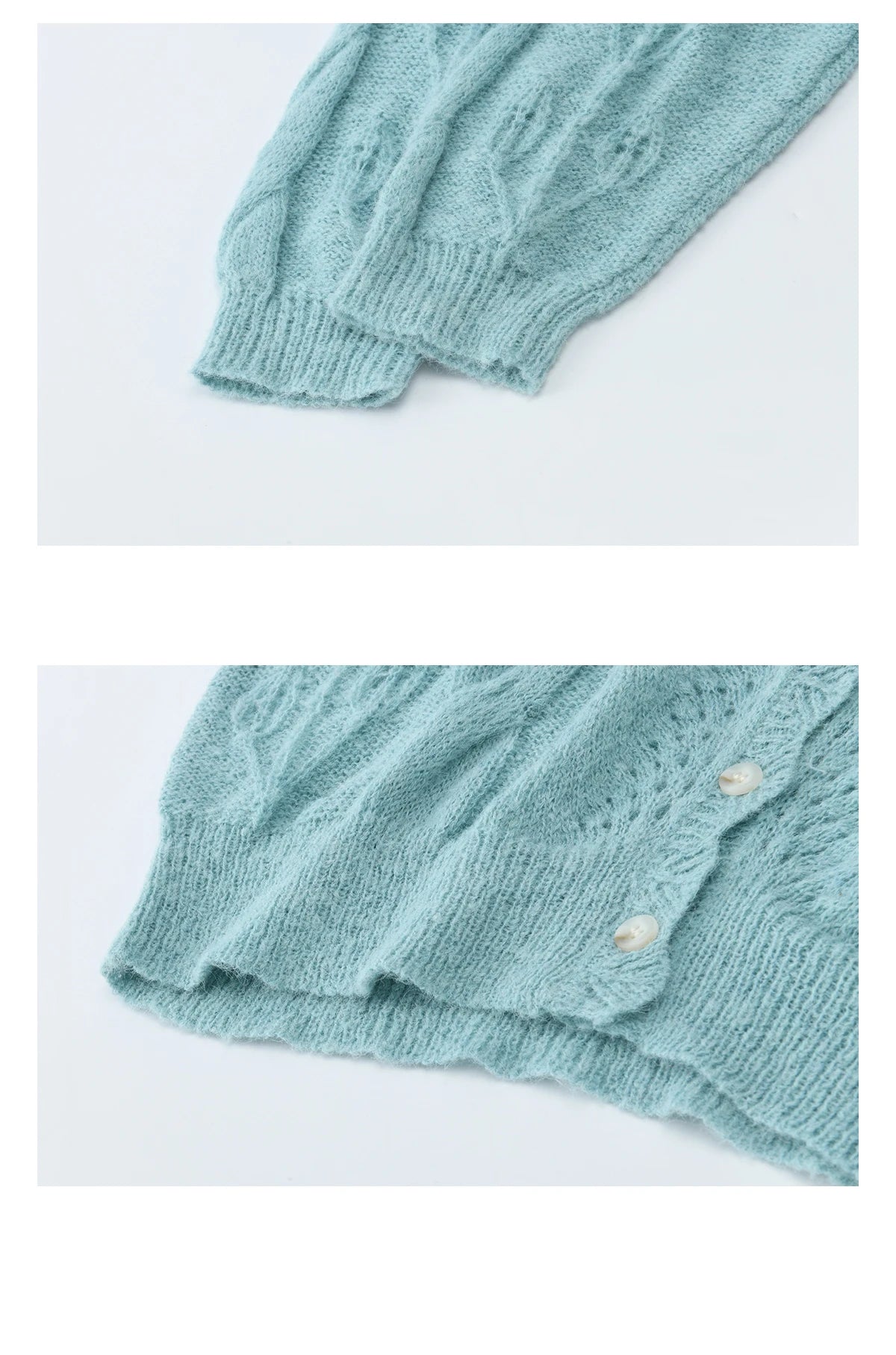 MISHOW Women's Blue Hollow Out Knit Cardigan 2026 Spring V Neck Wool Blend Tops Single Breasted Casual Thin Sweater MXF13Z2975