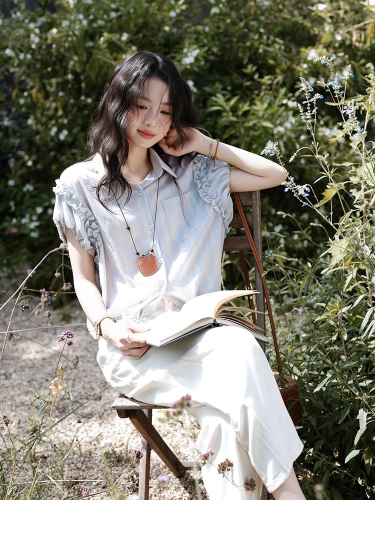 MISHOW Women's Short Sleeve Shirt 2025 Summer Ladies Turn-down Collar Button Shirt Casual Striped Top Female Clothing MXE38C2347