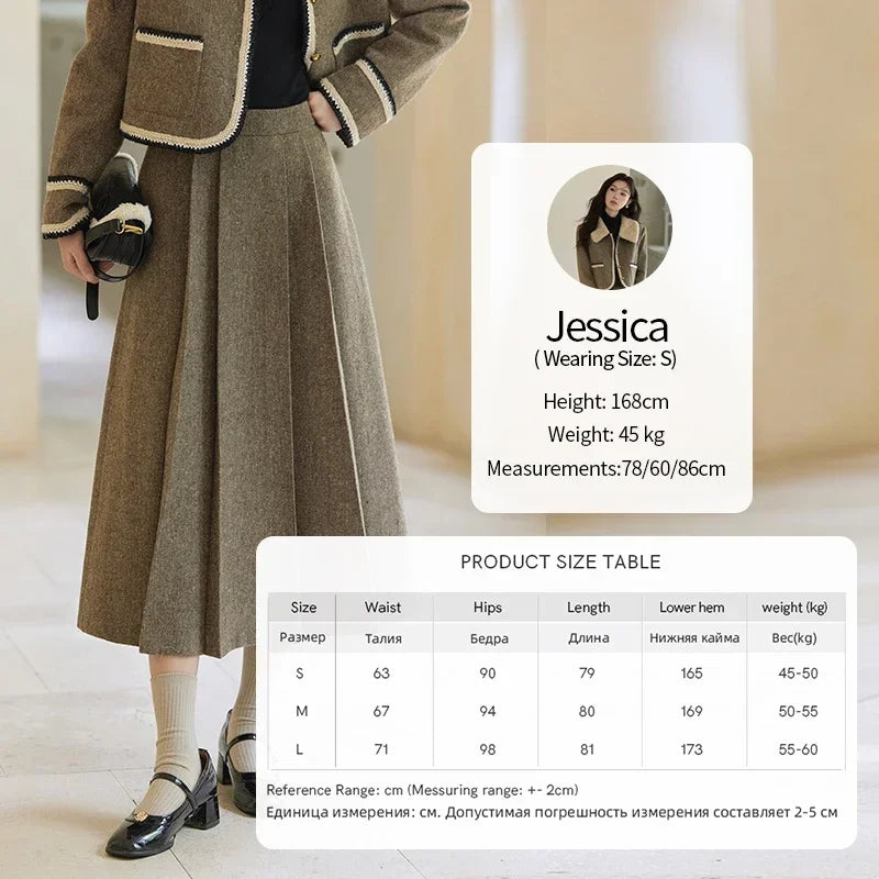 MISHOW Vintage Midi Skirts Coat Seprately Women 2024 Winter Turn Down Collar Plaid Tweed Jacket A-Line Pleated Skirt MXD56W0569
