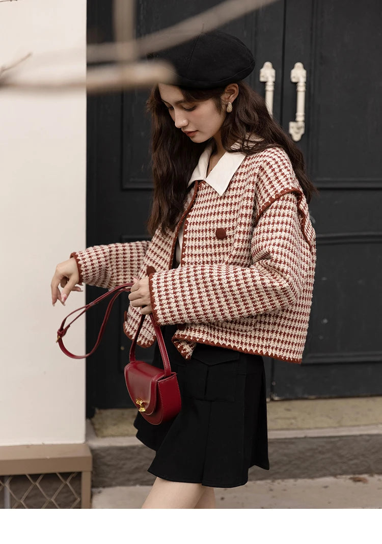 MISHOW Elegant Plaid Wool Blend Short Coat for Women 2024 Autumn Winter Jackets Female Warm Fashion New Outerwears MXB42W0479