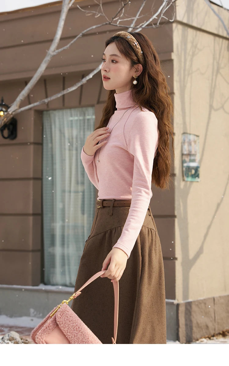 MISHOW Mock Neck Bottoming Shirt Long Sleeve Inner Tops for Women 2023 Autumn Winter New Fashion Warm Slim T-shirt MXC58Z0290