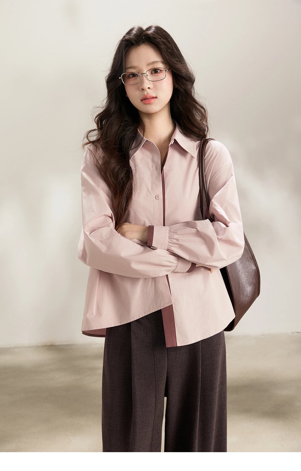 MISHOW Women's French 100 Cotton Contrasting Color Shirts Spring Polo Neck Asymmetrical Casual Commute Loose Shirt MXF13C2435