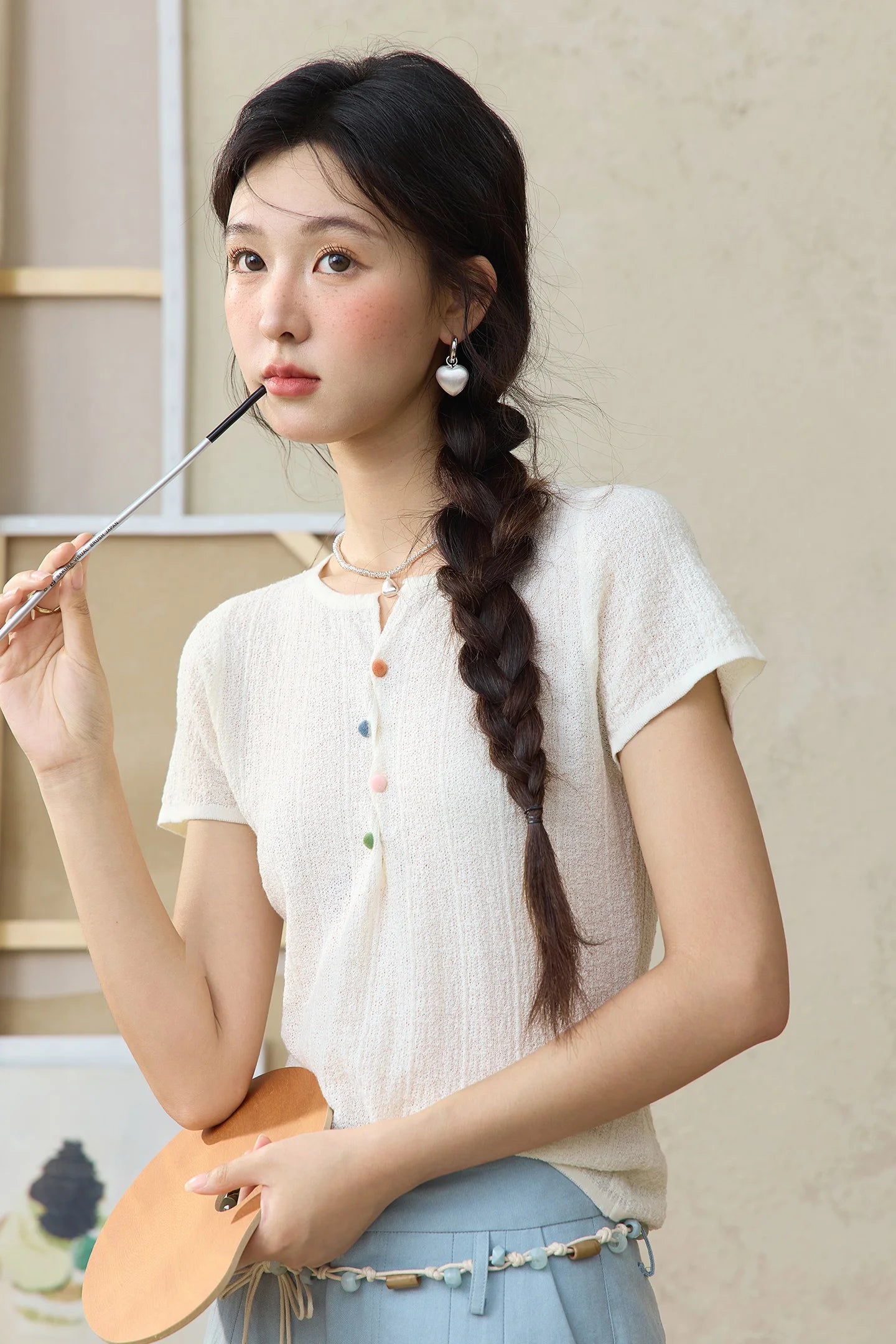 MISHOW Short Sleeved Knitted T-shirt for Women Summer 2025 Twisted Design Dopamine Button Tees Slim Breathable Top MXE34Z1243