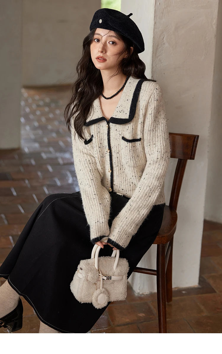 MISHOW Knitted Cardigan Color Clash Sweater Winter New Pockets Design Sweet Romantic Tops Versatile Coat Office Lady MXD55Z1054