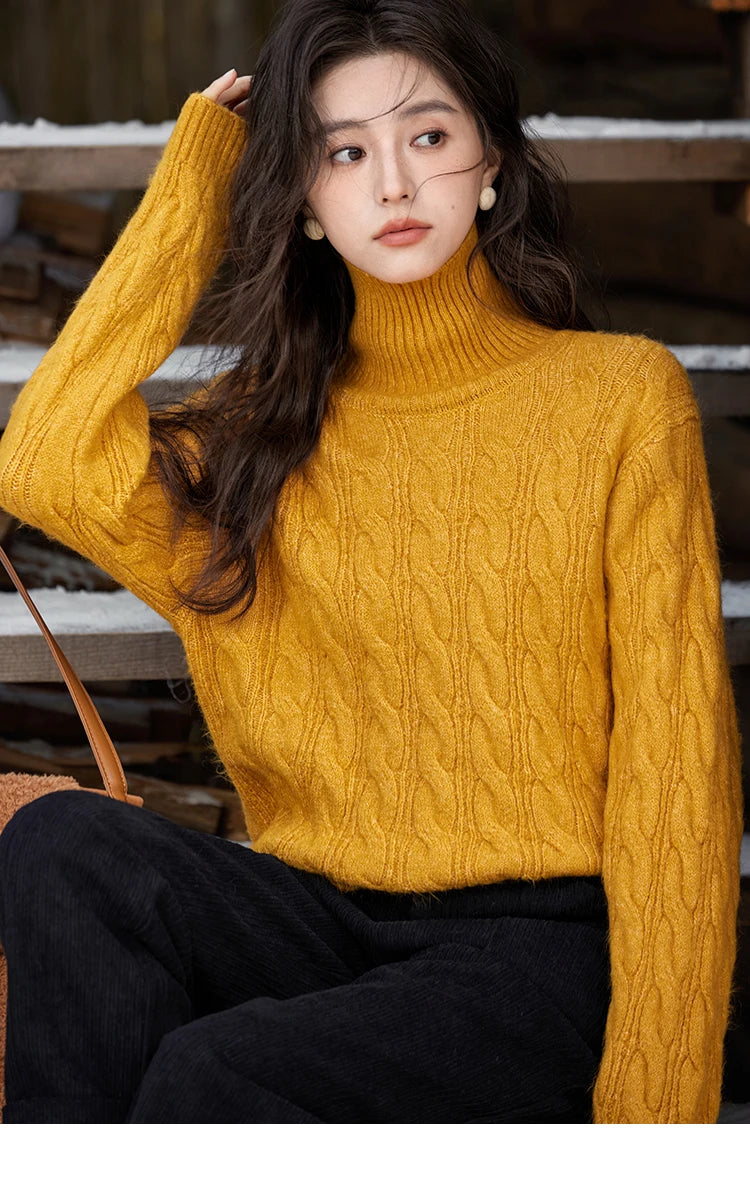 MISHOW Turtleneck Texture Solid Sweater Soft Warm Coat Winter Women Clothes Versatile Temperament Tops Office Lady MXD57Z1090