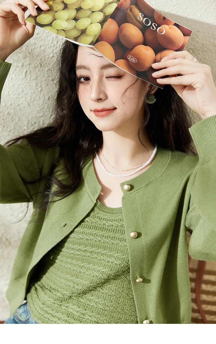 Mishow Avocado Green Metal Button Crochet Cardigan MXE11Z1188