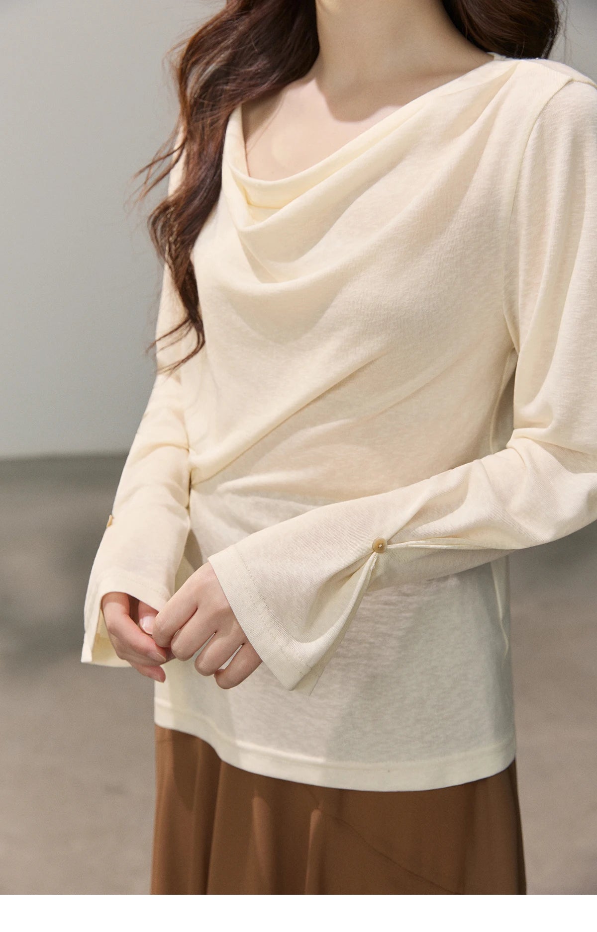 MISHOW Women's Multi Colored Knitted Top 2026 Spring Swinging Collar Flare Sleeve Top Side Twist Whist Casual T-Shirt MXF13T1473