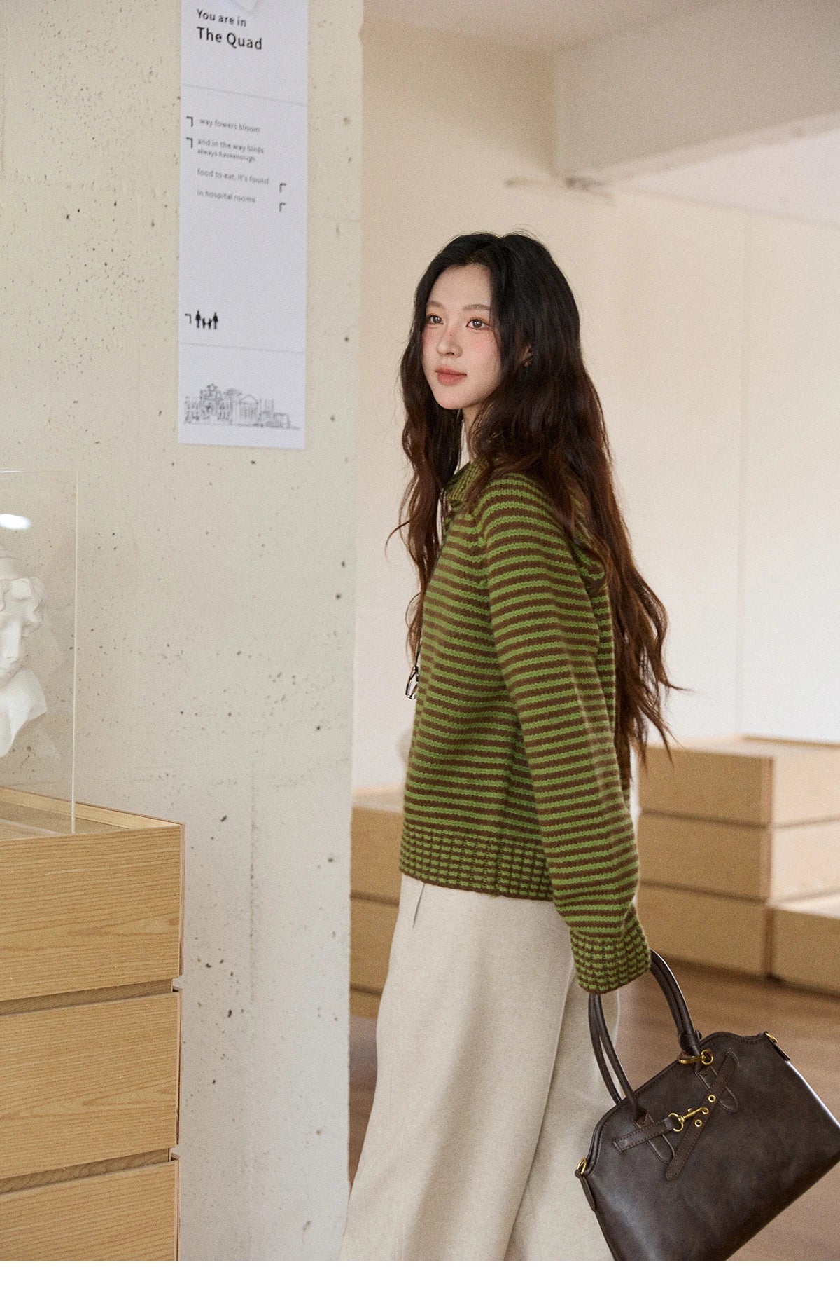 MISHOW New Striped Knitted Cardigan 2025 Autumn Winter Retro Stand-up Collar Raglan Sleeve Cardigan Commute Loose Top MXE88Z2690