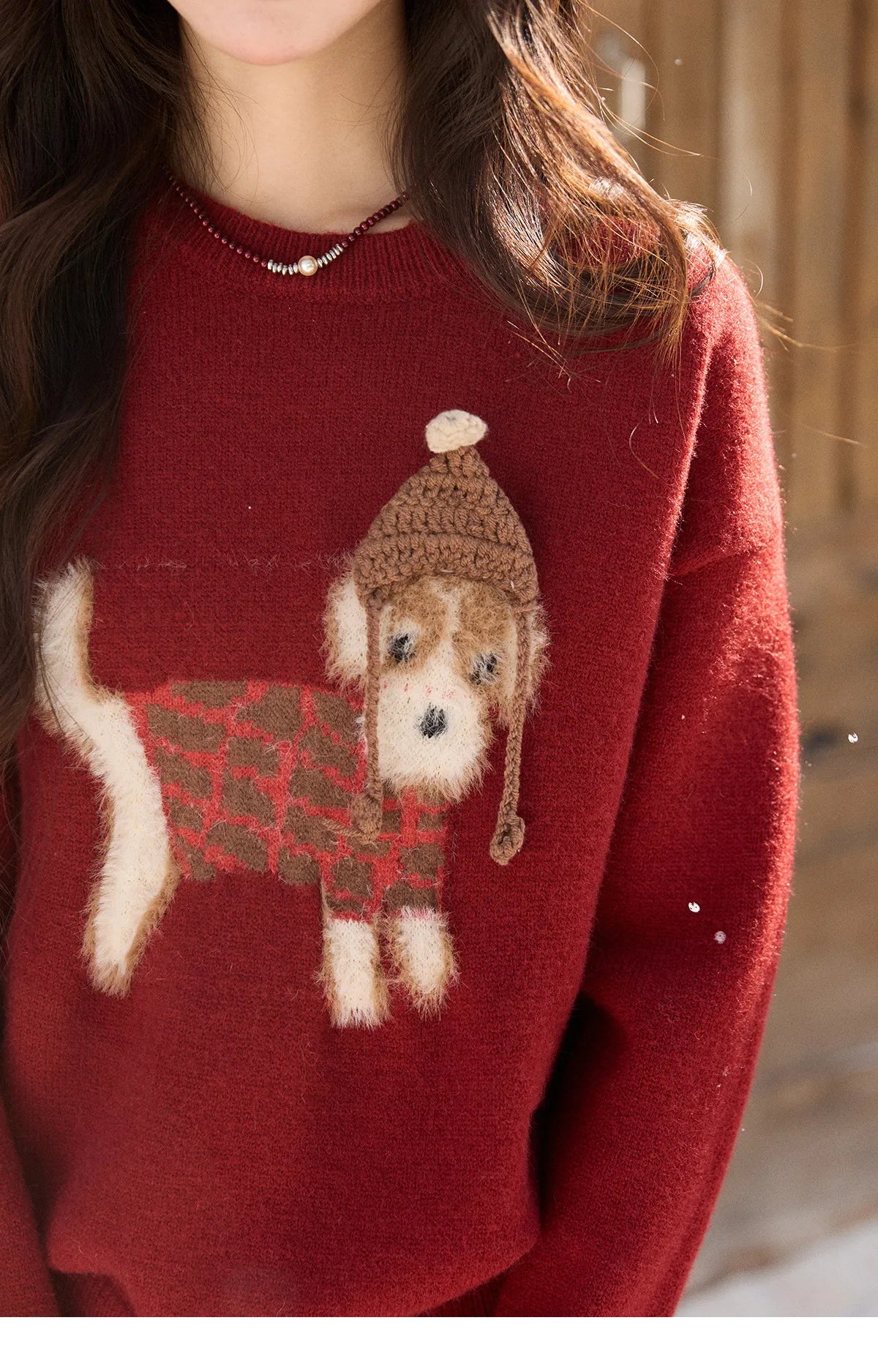 MISHOW New Year Women's Red Knitted Sweater 2025 Autumn Winter Dog Pattern Crew Neck sweaters Warm Loose Pullover Top MXE93Z2811