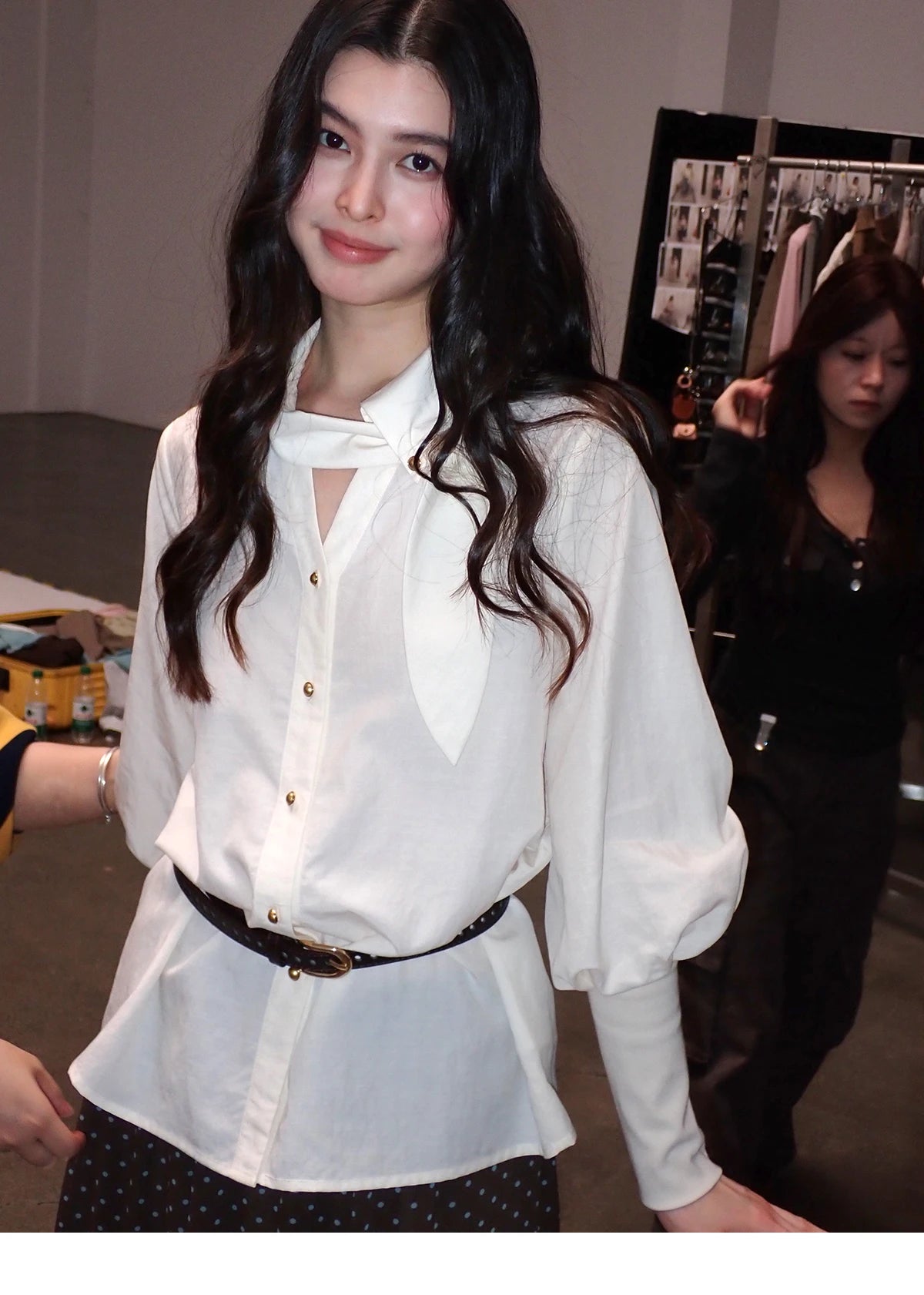 MISHOW Women's Tie Neck Shirts Spring Hollow-out Knitted Patchwork Puff Sleeve Tops Casual Elegant Shirt Office Lady MXF108C0812