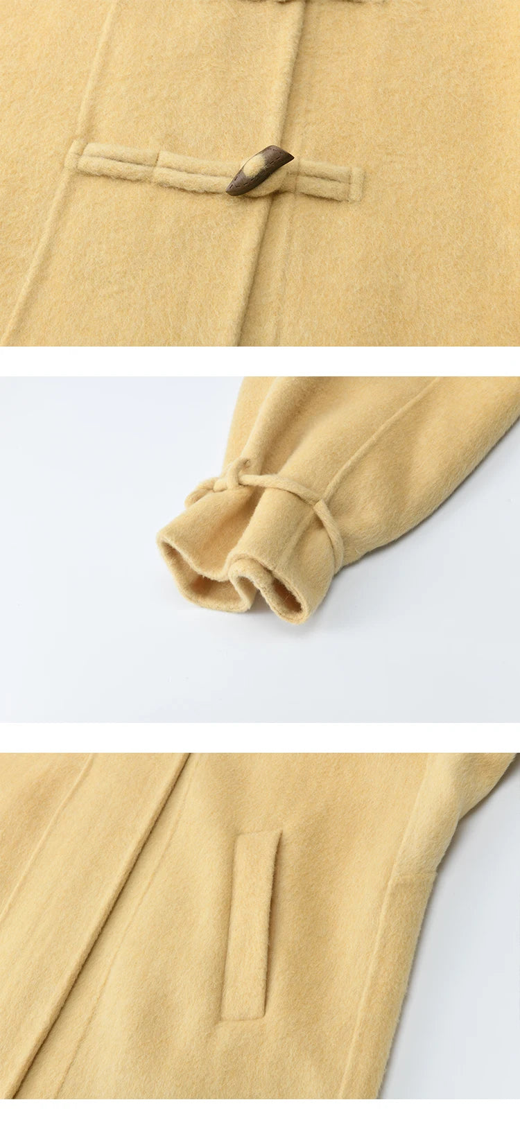 MISHOW Women's Long Coats 2025 Winter Yellow Double-faced 100% Wool Coat Windproof Lantern Sleeve Turtleneck Coat MXE51W0902