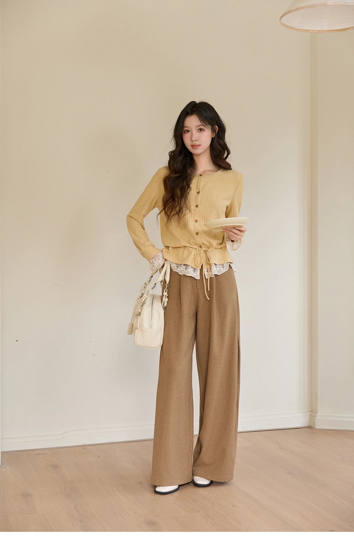 MISHOW Women's Camel Wide Leg Pants 2026 Spring High Waist Pleated Pants Office Lady Versatile Loose Casual Trousers MXF108K1007