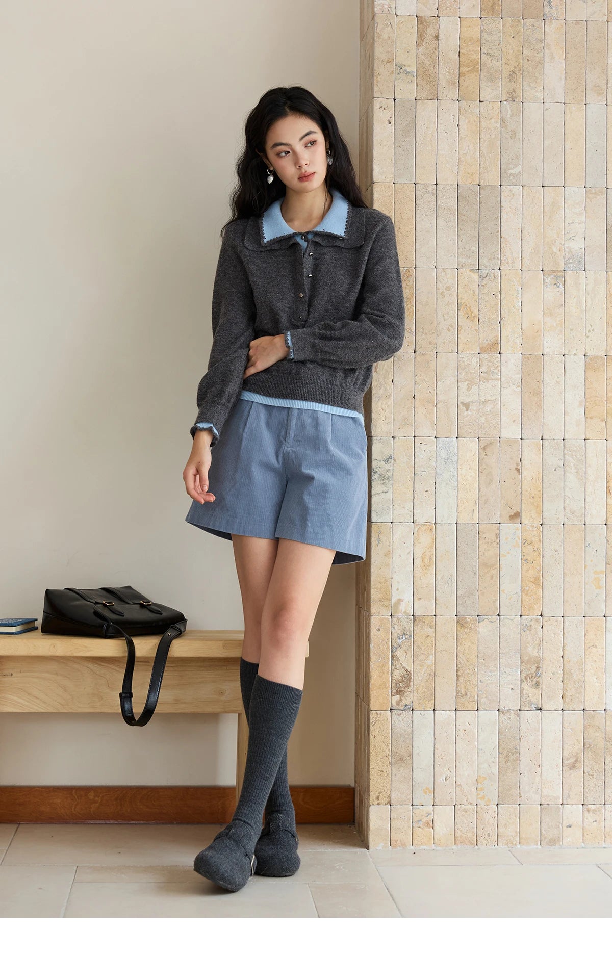 MISHOW Elegant Women's Sweaters 2025 Autumn Designer Knitted Double-layer Turn-down Collar Loose Long Sleeves Tops  MXE45Z2502