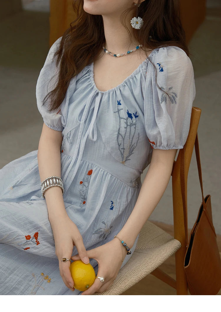 Mishow V-Neck Lace-Up Embroidery Vacation Dress MXE34L2284