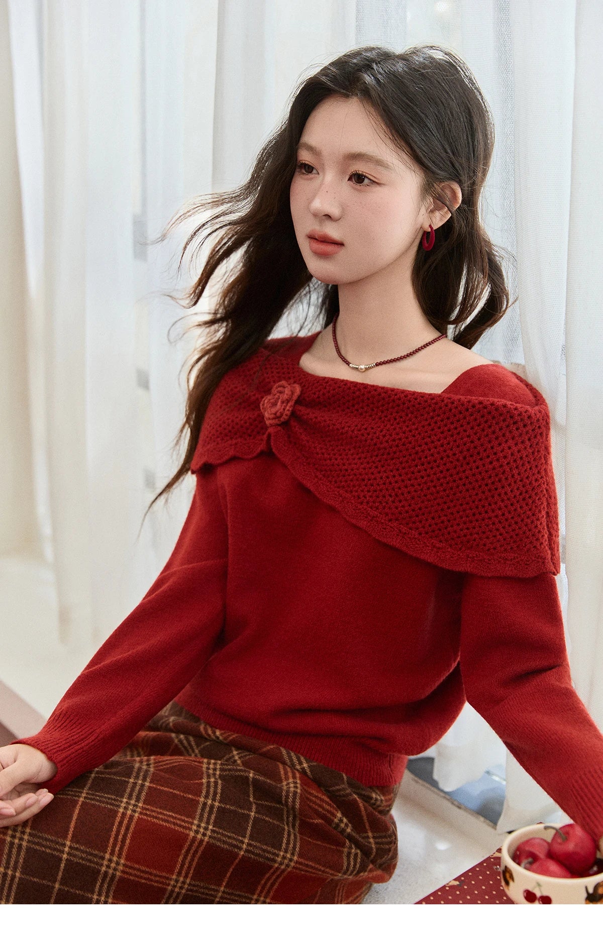 MISHOW New Year Christmas Women's Red Sweater 2025 Autumn Winter Soft Elegant Sweaters 3D Flower Alpaca Knitted Tops MXE94Z2889