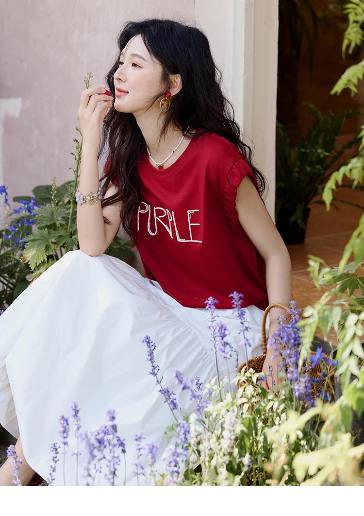 MISHOW Sea Salt White Double Layered Waist Skirt 2025 Summer Flower Bud Skirt Shell Button Versatile A-line Skirts MXE32B0715