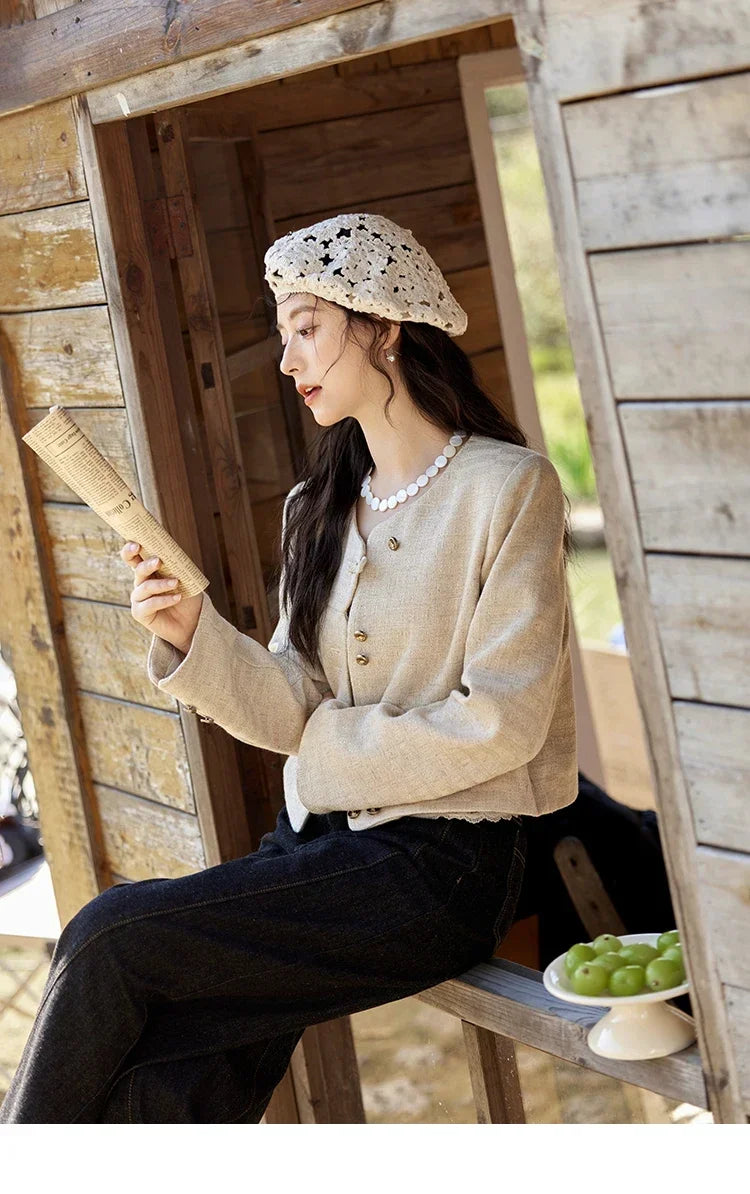 MISHOW Fashion Xiaoxiangfeng Long Sleeve Jacket Women's Spring New High End Temperament Button  Tops Short Coat Girl MXE11W0713