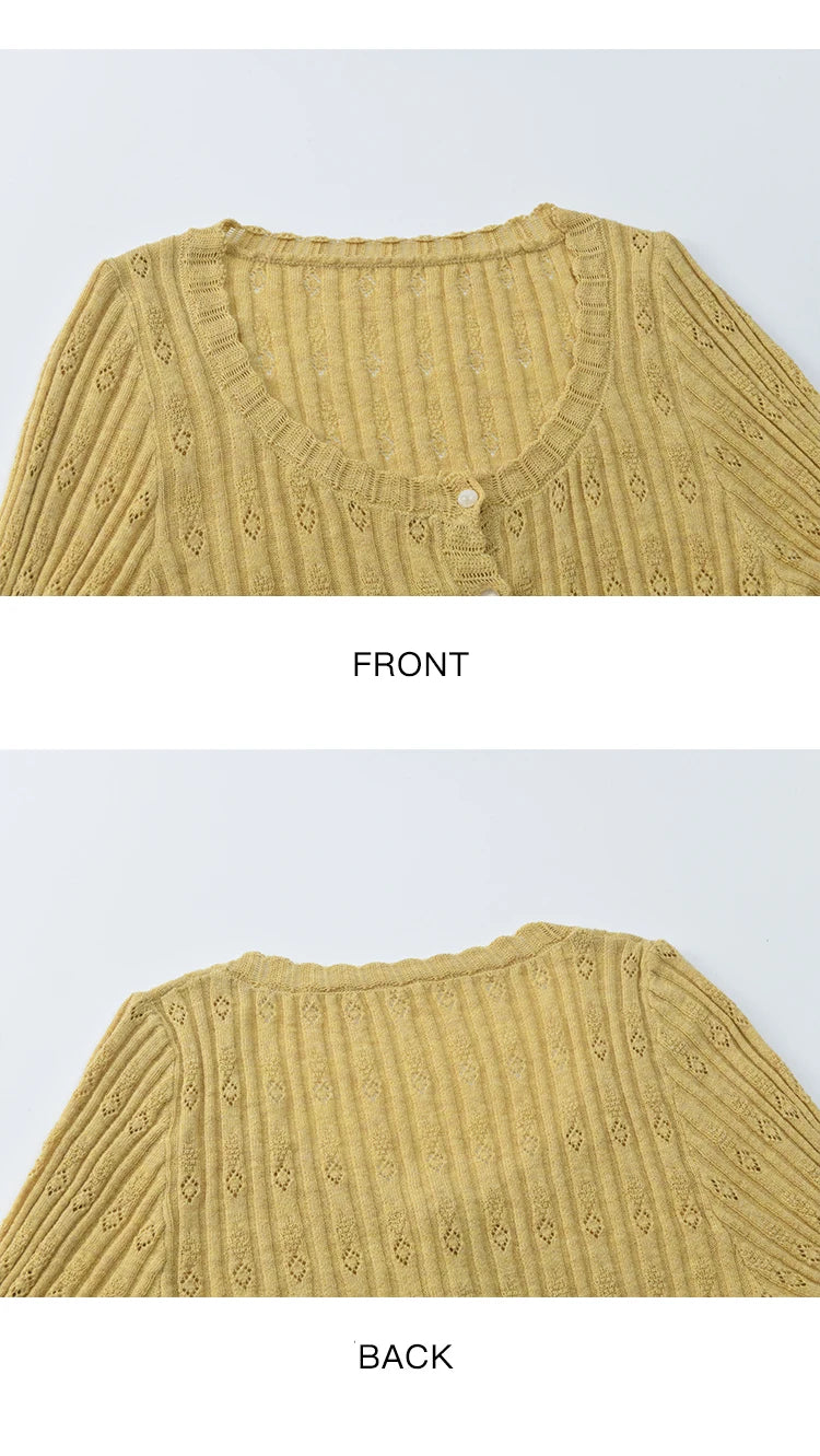 MISHOW Pit Stripe Thin Knitted Sweater for Women Autumn 2025 French Retro Round Neck Cardigan Temperament Casual Top MXE42Z1374