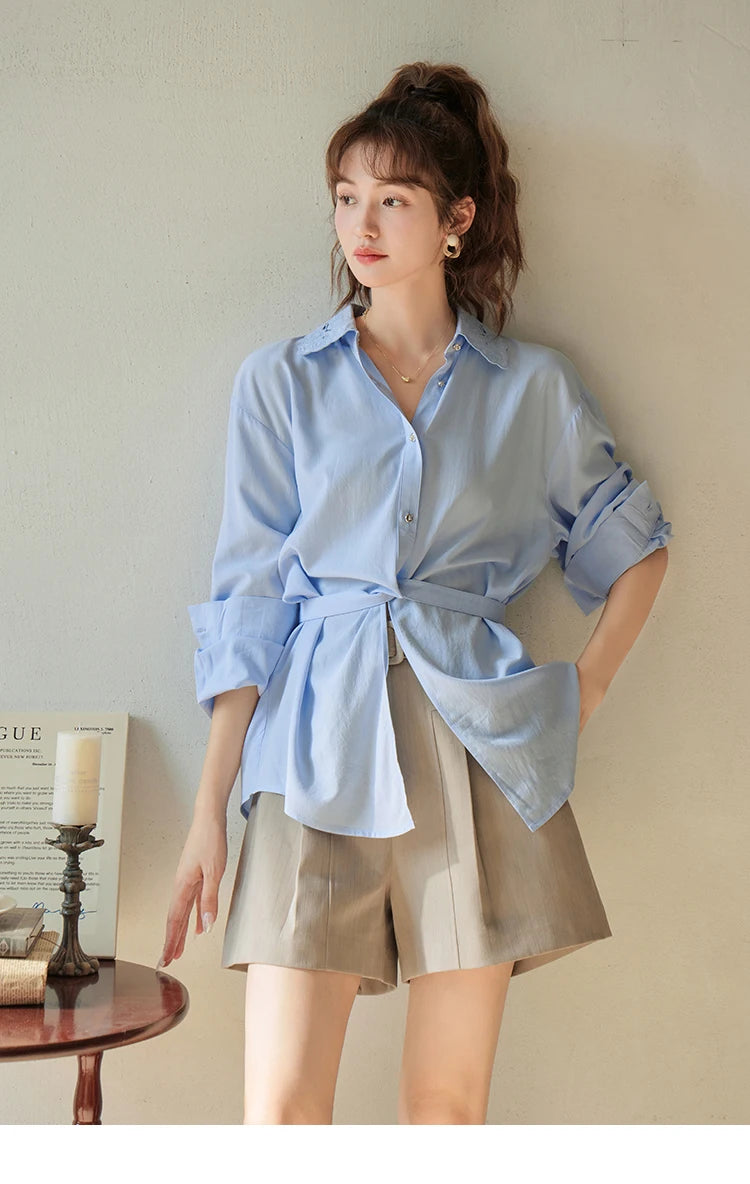 MISHOW Women's Casual Loose Shirt 2023 Autumn Turn-down Collar Embroidery Hollowed Out Single Breasted Mid Length Top MXC41C0077