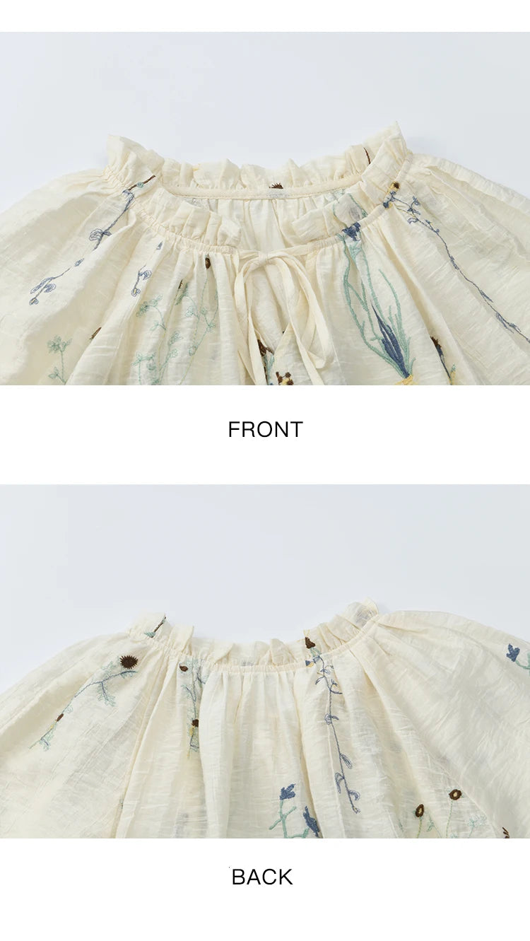 MISHOW Women's V-neck Lace Up Blouse 2025 Summer New Fashion Embroidery Mushroom Edge Commute Top Women's Blouse MXE39X1959