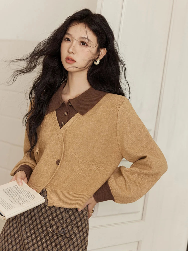 MISHOW Fake Two-piece Sweater Women French Retro Splicing Top 2024 Fall Winter New Korean Design Thin Knitwear MXD46Z0804