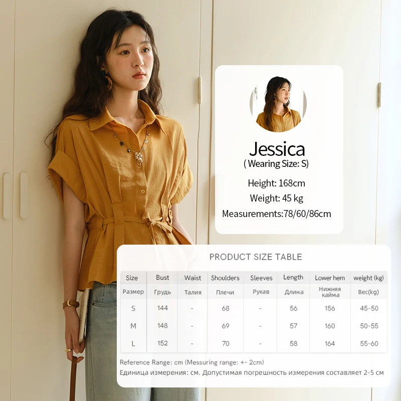 MISHOW Women's Casual Shirt 2025 Summer New Lace Up Button Turn-Down Collar Top Retro Orange Shirt Women's Clothing MXE37C0809