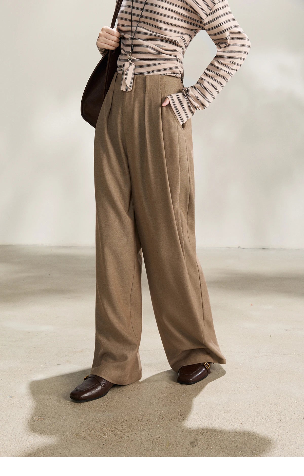 MISHOW Women's Camel Wide Leg Pants 2026 Spring High Waist Pleated Pants Office Lady Versatile Loose Casual Trousers MXF108K1007