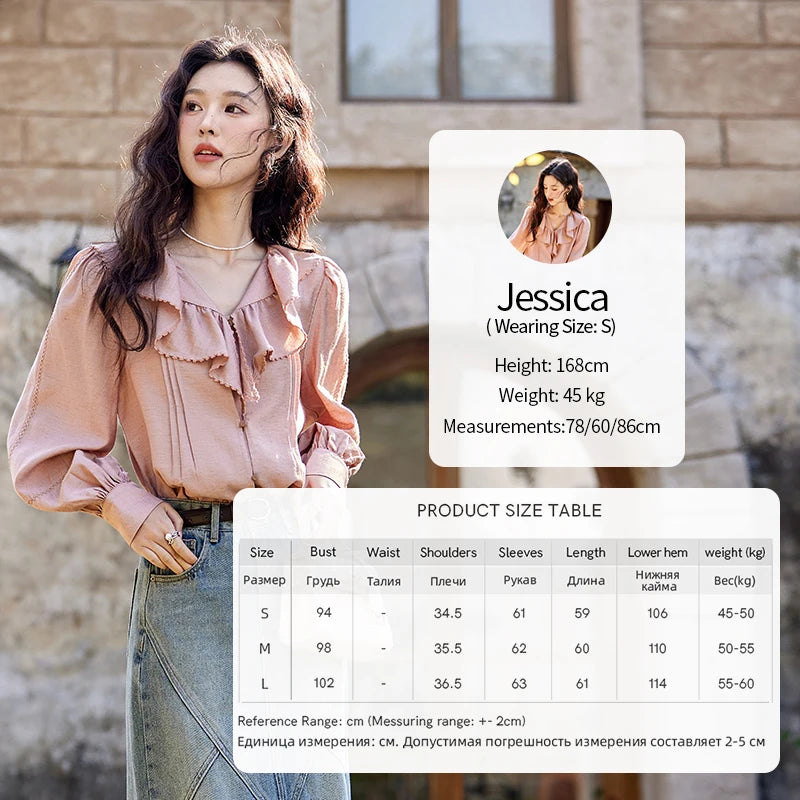 MISHOW Lotus Leaf Collar Shirt Bubble Sleeves Pink Shirt for Women Spring 2025 Sweet Chiffon Top Temperament Shirts MXE12X1702