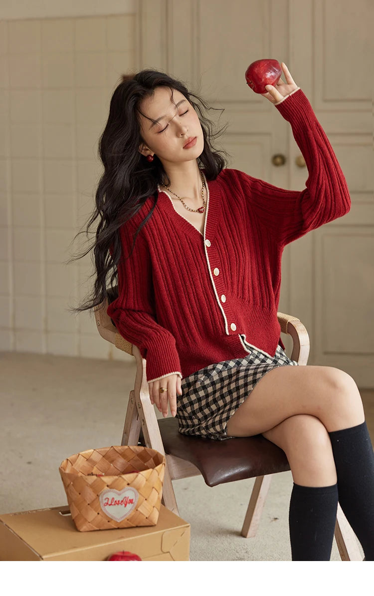 Mishow French Gentle V-Neck Color Clash Cardigan MXD34Z0925