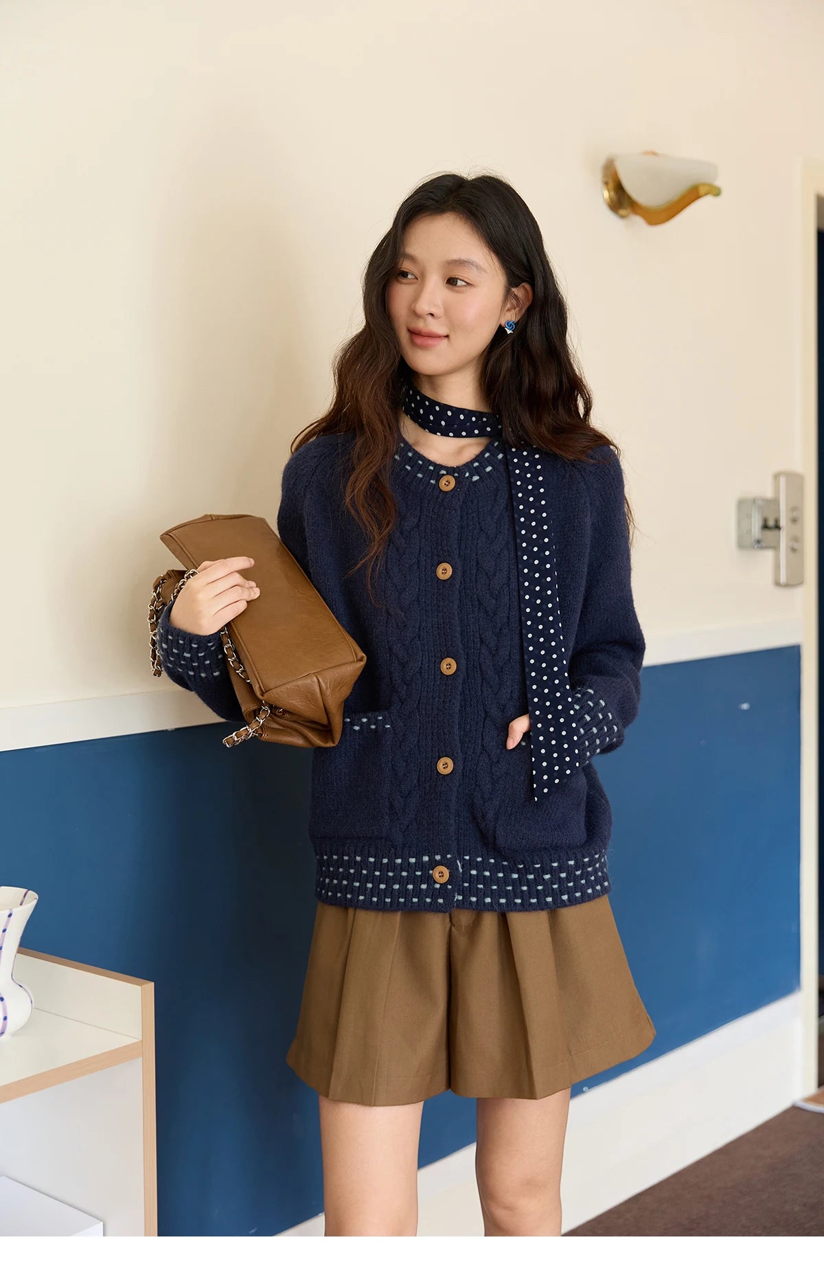 MISHOW Women's Cardigan 2025 Autumn Winter Yellow Cable Knit Cardigan Hand-Drawstring Design Commuter Short Jacket MXE47Z2566