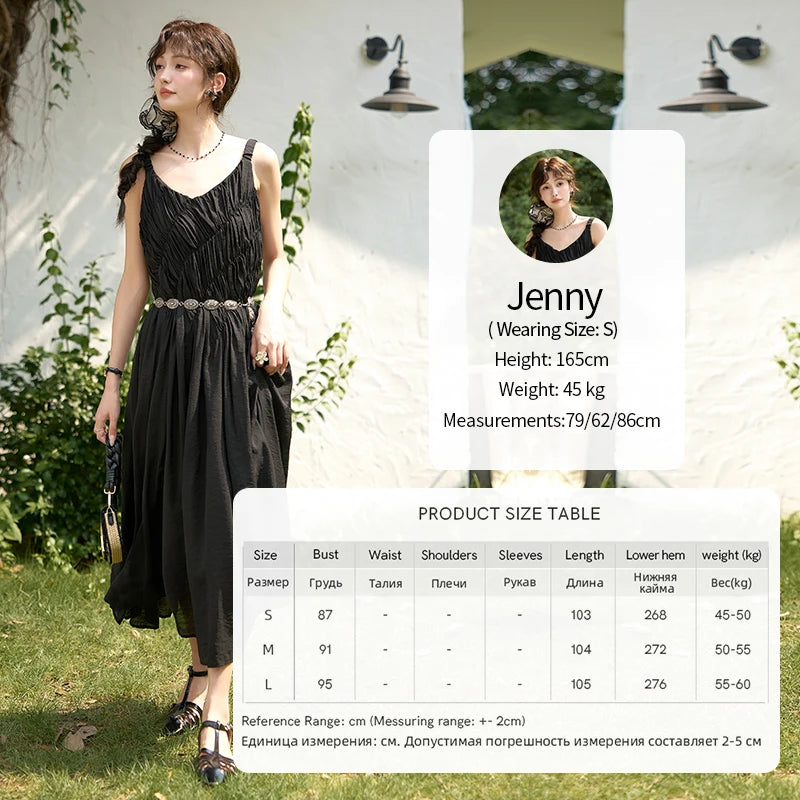 MISHOW French Retro Pleated Upper Suspender Dress for Women 2024 Summer Vacation Sleeveless Solid Mid Length Dresses MXD26L1939