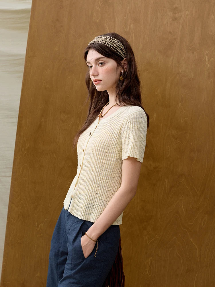 MISHOW Summer Knitted T-Shirts 2025 New Solid Short Sleeve Round Neck Thin Tops Female Fashion Versatile Office Lady MXE31Z1229