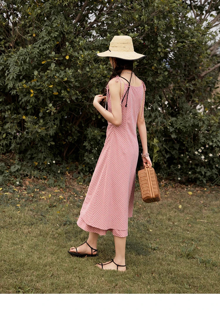 MISHOW Red Plaid Summer Camisole Dress Women New 2025 Sleeveless Elastic Waist Retro Dresses Woman Sweat Fashion MXE32L2198