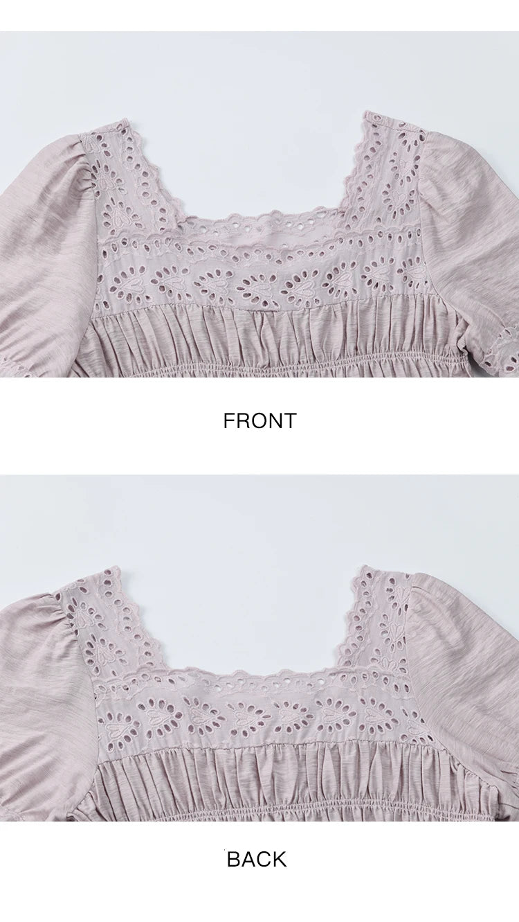 MISHOW Puff Sleeve Dress for Women 2025 Summer New Square Neck Fashion Lace Hollow Purple Dresses Female Clothing MXE39L2406