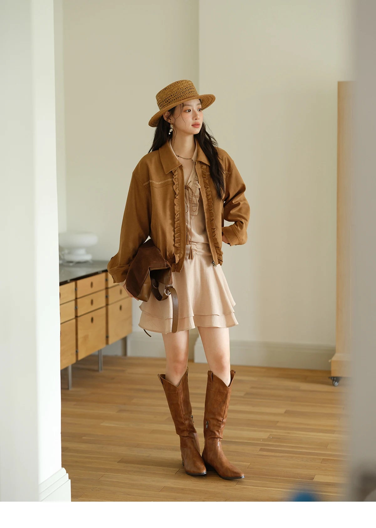 MISHOW Women's Bohemian Skirt Set Autumn Lyocell Blend V Neck Ruffle Suede Tassels Tie Top Back Elastic Waist Skirt MXE43T0727