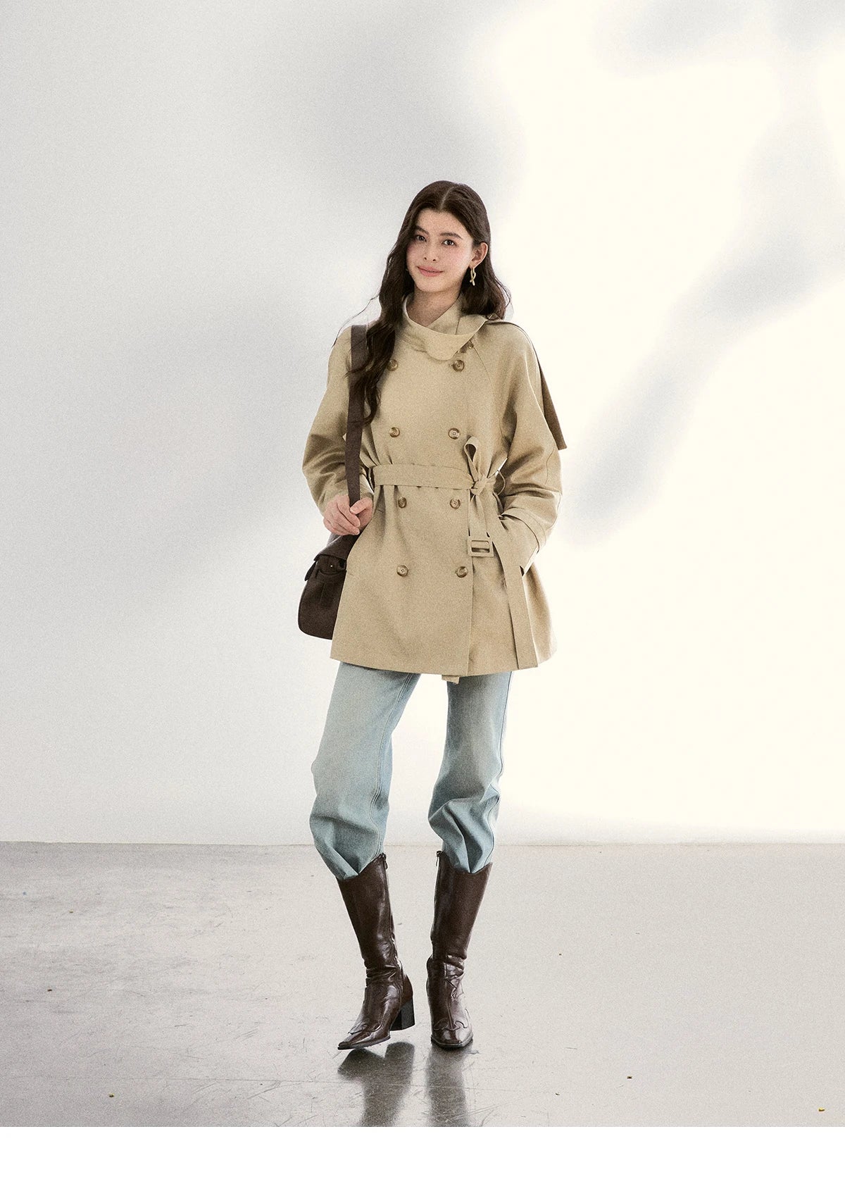 MISHOW Women's Double-Breasted Trench Coat 2026 Spring Belted Lapel Trench Long Sleeve Casual Mid-Length Outerwear MXF11W1031