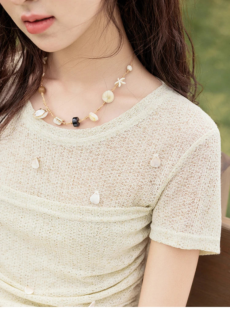 MISHOW Solid Office Lady Summer Shirts for Women 2025 New Short Sleeve Round Neck Knitted T-shirt Female Fashion Slim MXE32Z1232