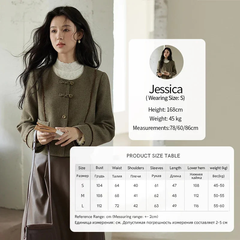 MISHOW Fashion Plaid Tweed Coat Women Premium Elegant Gentle Tweed Jacket Single Breasted Long Sleeve Loose Short Top MXD46W0449