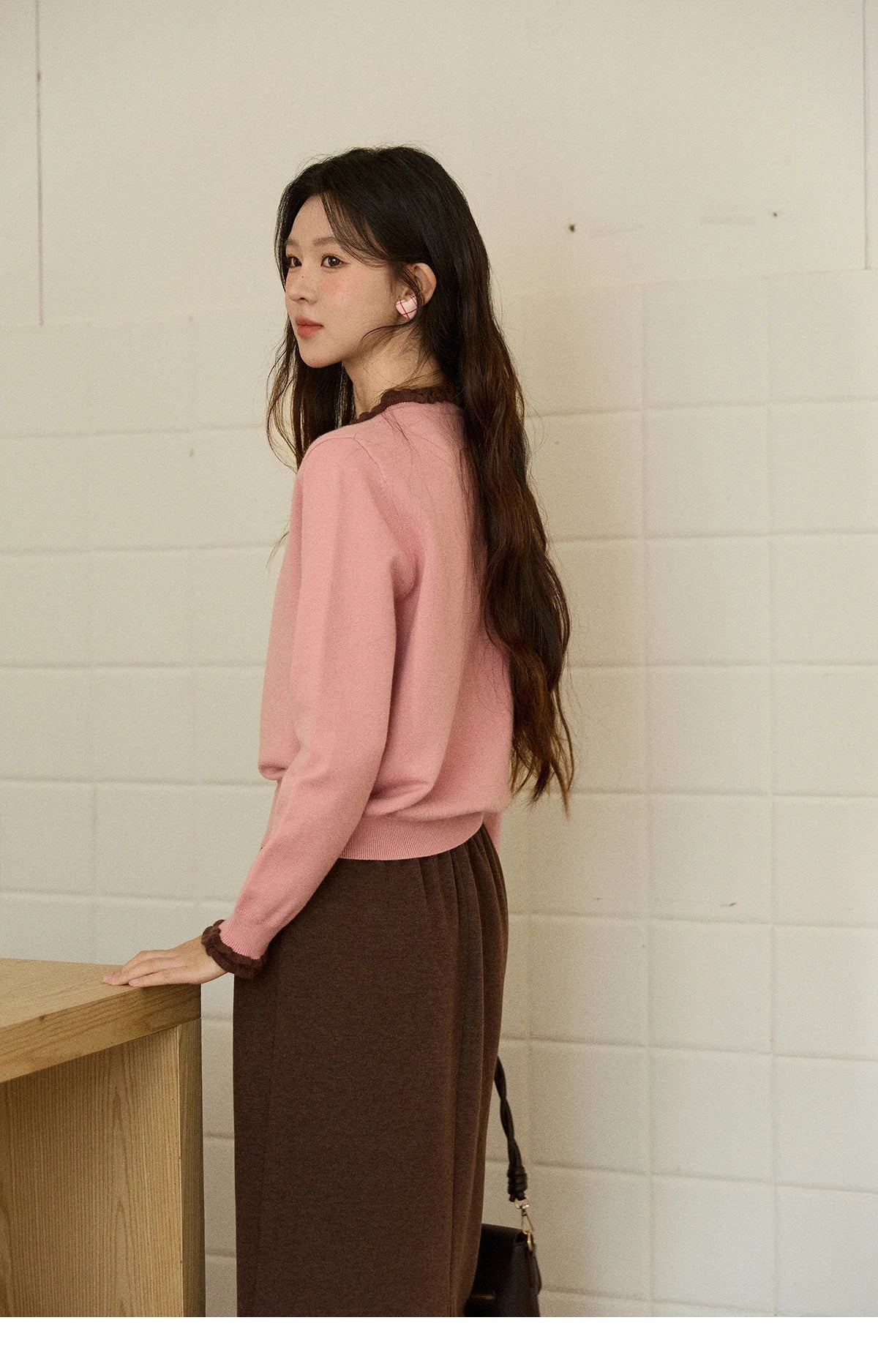 MISHOW Women Knit Cardigan Long Sleeve 2025 Winter Retro Ruffle O-neck Knitted Sweater Loose Casual Commute Khaki Top MXE91Z2749